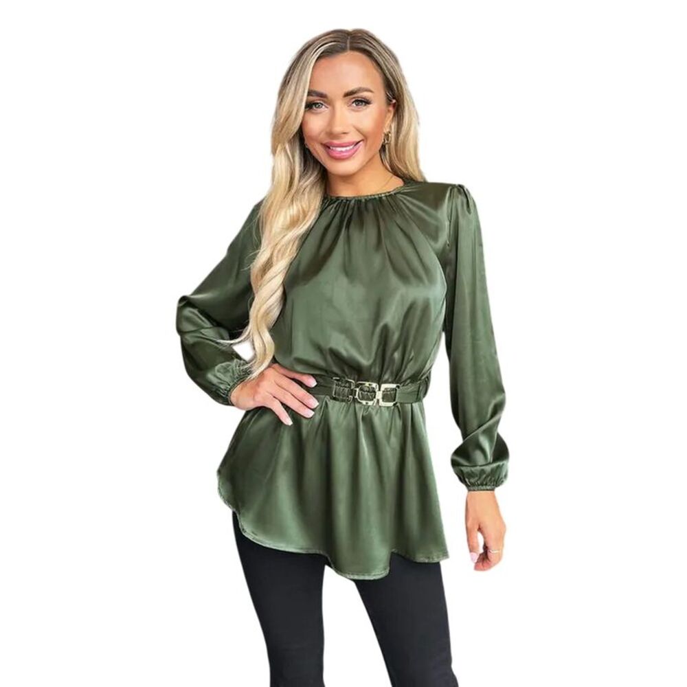 AX Paris Womens/Ladies Gold Detail Belted Long-Sleeved Top / Olive